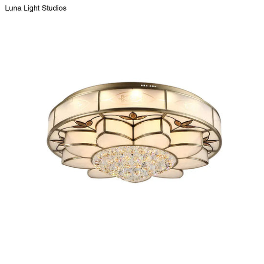 Contemporary Blossom Flushmount Lighting With Crystal Drop - 7-Light Frosted Glass Ceiling Flush