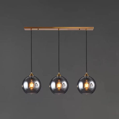 Contemporary Blown Glass Sphere Pendant Lights For Bedrooms Smoke Gray / Linear