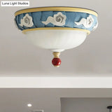 Contemporary Blue Dome Resin Flush Mount Lamp - 3 Head Ceiling Light For Bedroom