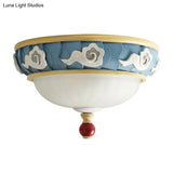 Contemporary Blue Dome Resin Flush Mount Lamp - 3 Head Ceiling Light For Bedroom