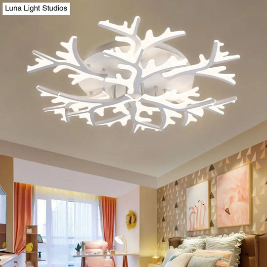 Contemporary Branch Acrylic Flush Light - White Ceiling Mount Fixture With Warm/White/Natural 3/5/9