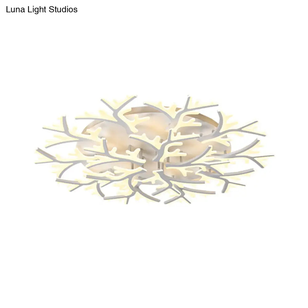 Contemporary Branch Acrylic Flush Light - White Ceiling Mount Fixture With Warm/White/Natural 3/5/9