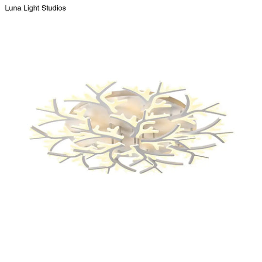 Contemporary Branch Acrylic Flush Light - White Ceiling Mount Fixture With Warm/White/Natural 3/5/9
