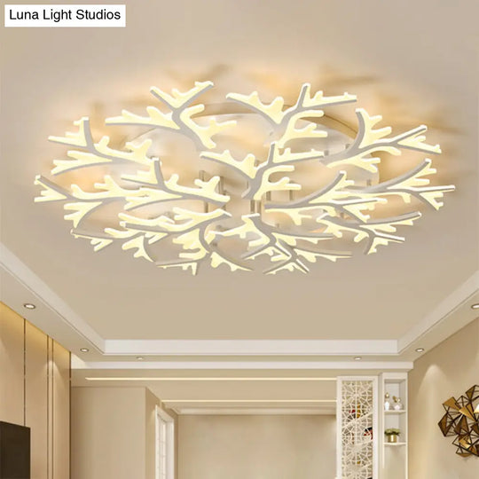 Contemporary Branch Acrylic Flush Light - White Ceiling Mount Fixture With Warm/White/Natural 3/5/9