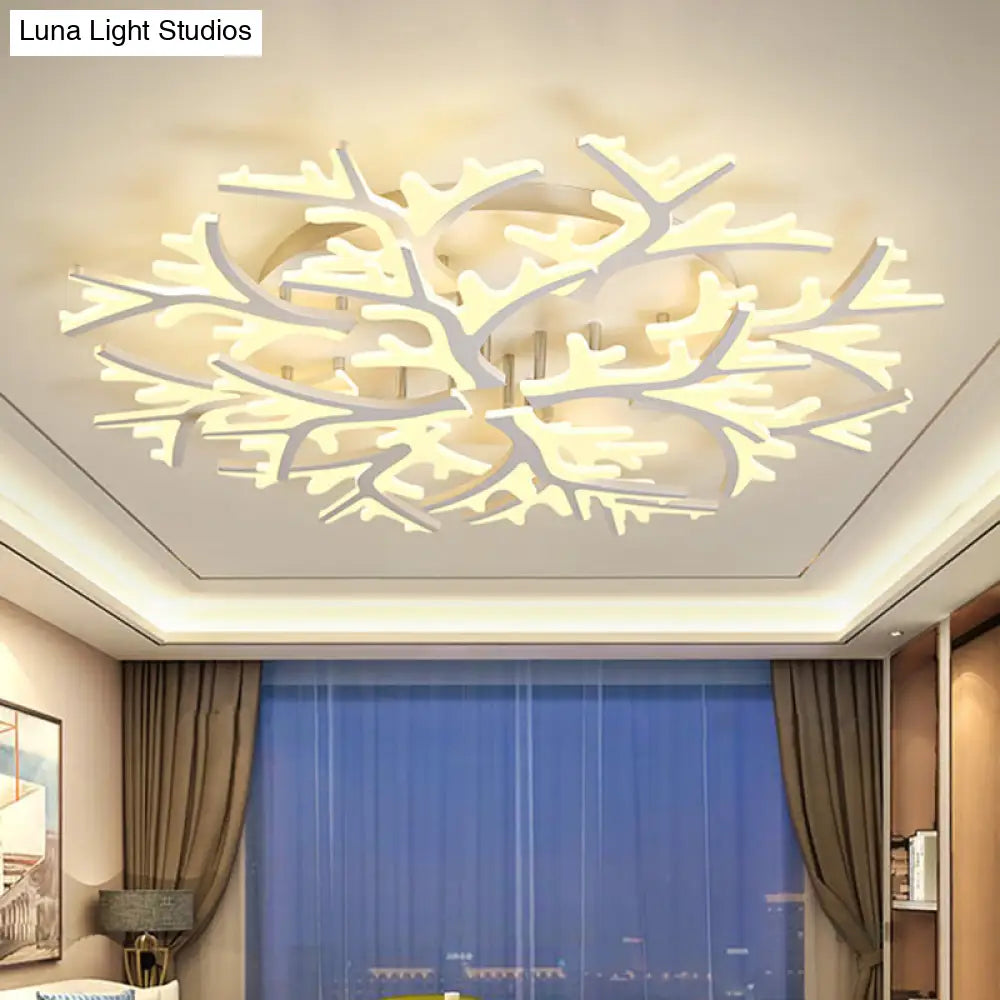 Contemporary Branch Acrylic Flush Light - White Ceiling Mount Fixture With Warm/White/Natural 3/5/9