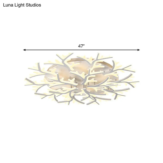 Contemporary Branch Acrylic Flush Light - White Ceiling Mount Fixture With Warm/White/Natural 3/5/9