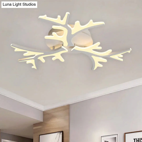 Contemporary Branch Acrylic Flush Light - White Ceiling Mount Fixture With Warm/White/Natural 3/5/9