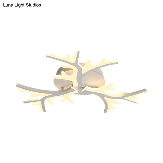 Contemporary Branch Acrylic Flush Light - White Ceiling Mount Fixture With Warm/White/Natural 3/5/9