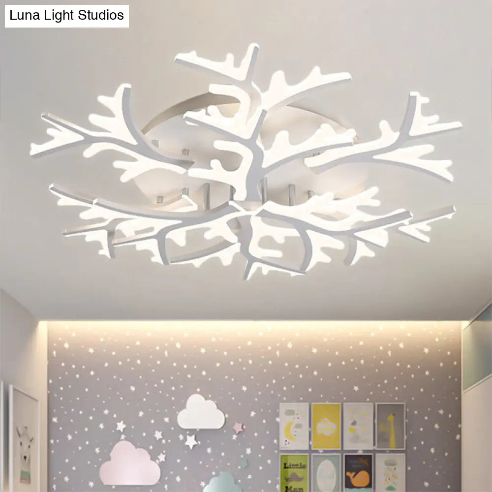 Contemporary Branch Acrylic Flush Light - White Ceiling Mount Fixture With Warm/White/Natural 3/5/9