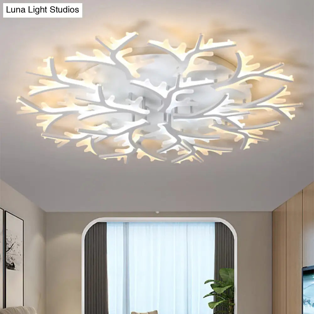 Contemporary Branch Acrylic Flush Light - White Ceiling Mount Fixture With Warm/White/Natural 3/5/9