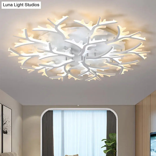 Contemporary Branch Acrylic Flush Light - White Ceiling Mount Fixture With Warm/White/Natural 3/5/9
