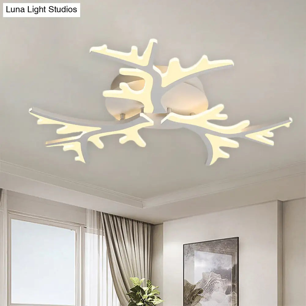 Contemporary Branch Acrylic Flush Light - White Ceiling Mount Fixture With Warm/White/Natural 3/5/9