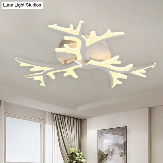 Contemporary Branch Acrylic Flush Light - White Ceiling Mount Fixture With Warm/White/Natural 3/5/9
