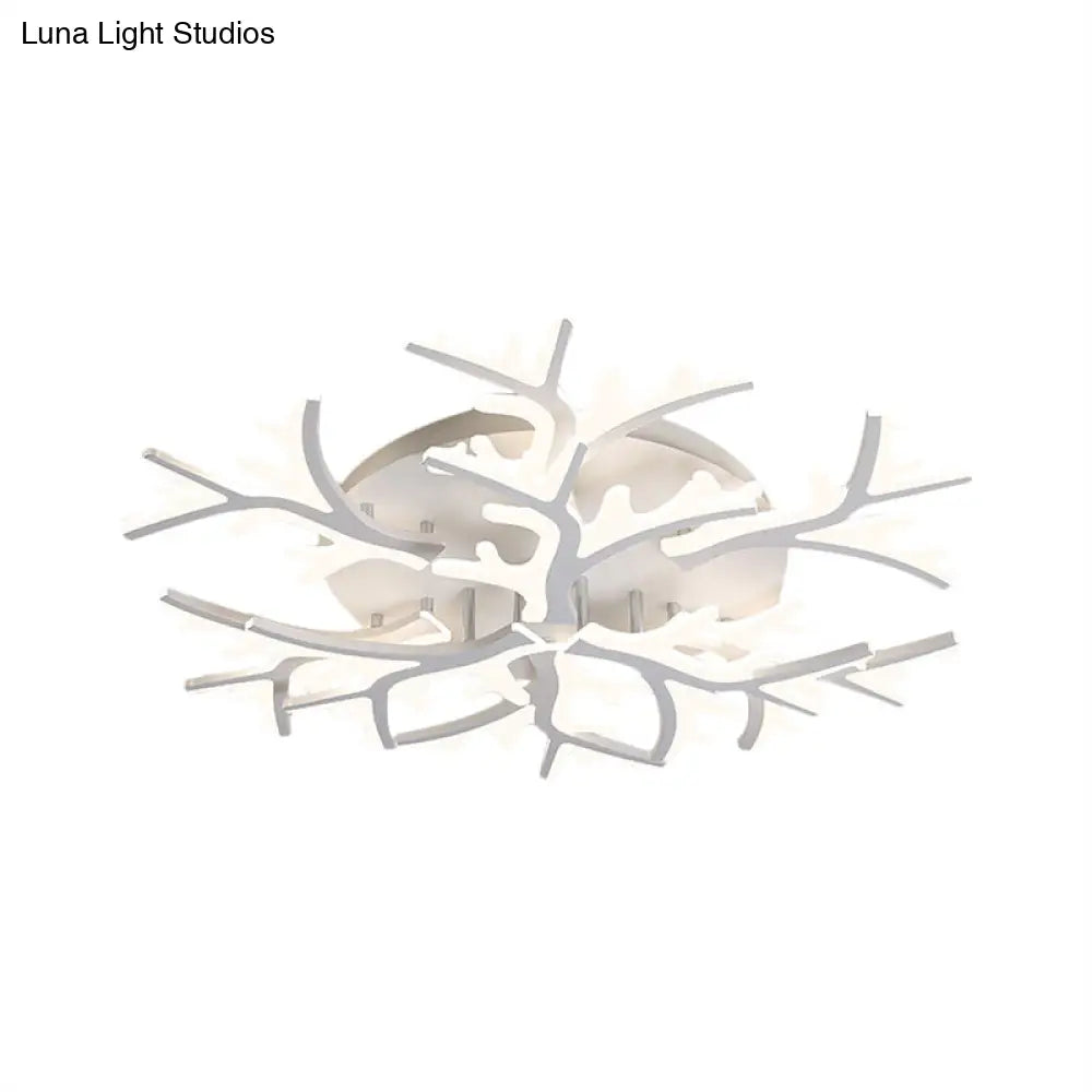 Contemporary Branch Acrylic Flush Light - White Ceiling Mount Fixture With Warm/White/Natural 3/5/9