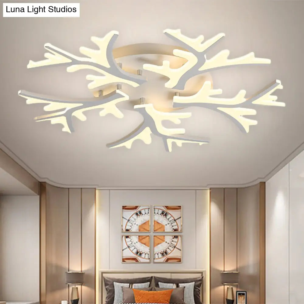 Contemporary Branch Acrylic Flush Light - White Ceiling Mount Fixture With Warm/White/Natural 3/5/9