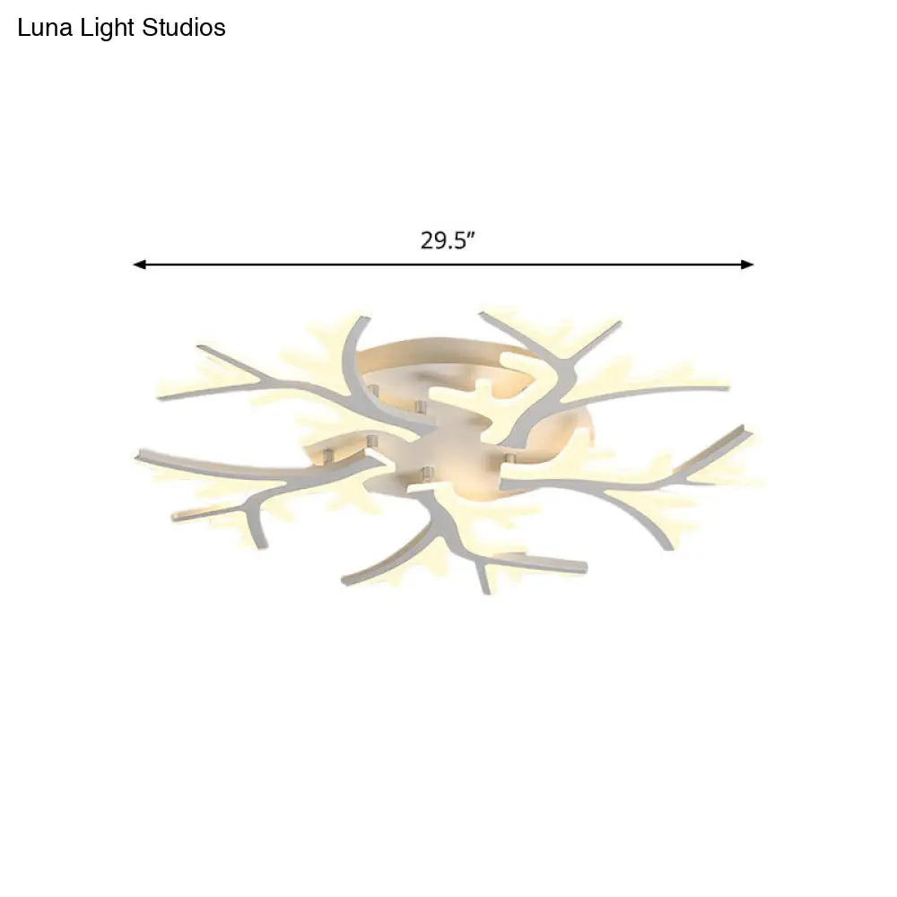 Contemporary Branch Acrylic Flush Light - White Ceiling Mount Fixture With Warm/White/Natural 3/5/9