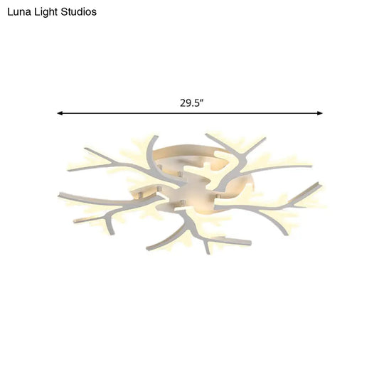 Contemporary Branch Acrylic Flush Light - White Ceiling Mount Fixture With Warm/White/Natural 3/5/9