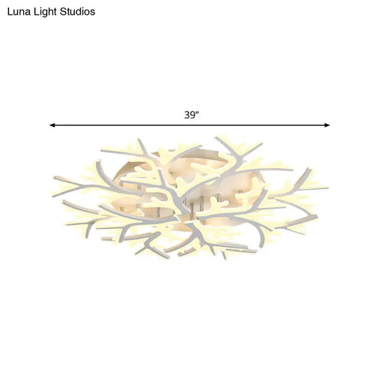 Contemporary Branch Acrylic Flush Light - White Ceiling Mount Fixture With Warm/White/Natural 3/5/9