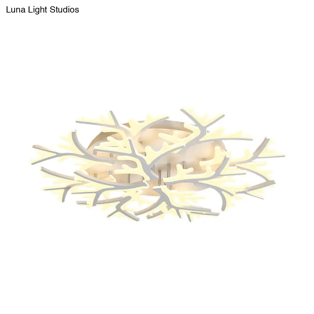 Contemporary Branch Acrylic Flush Light - White Ceiling Mount Fixture With Warm/White/Natural 3/5/9