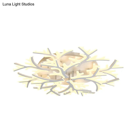 Contemporary Branch Acrylic Flush Light - White Ceiling Mount Fixture With Warm/White/Natural 3/5/9