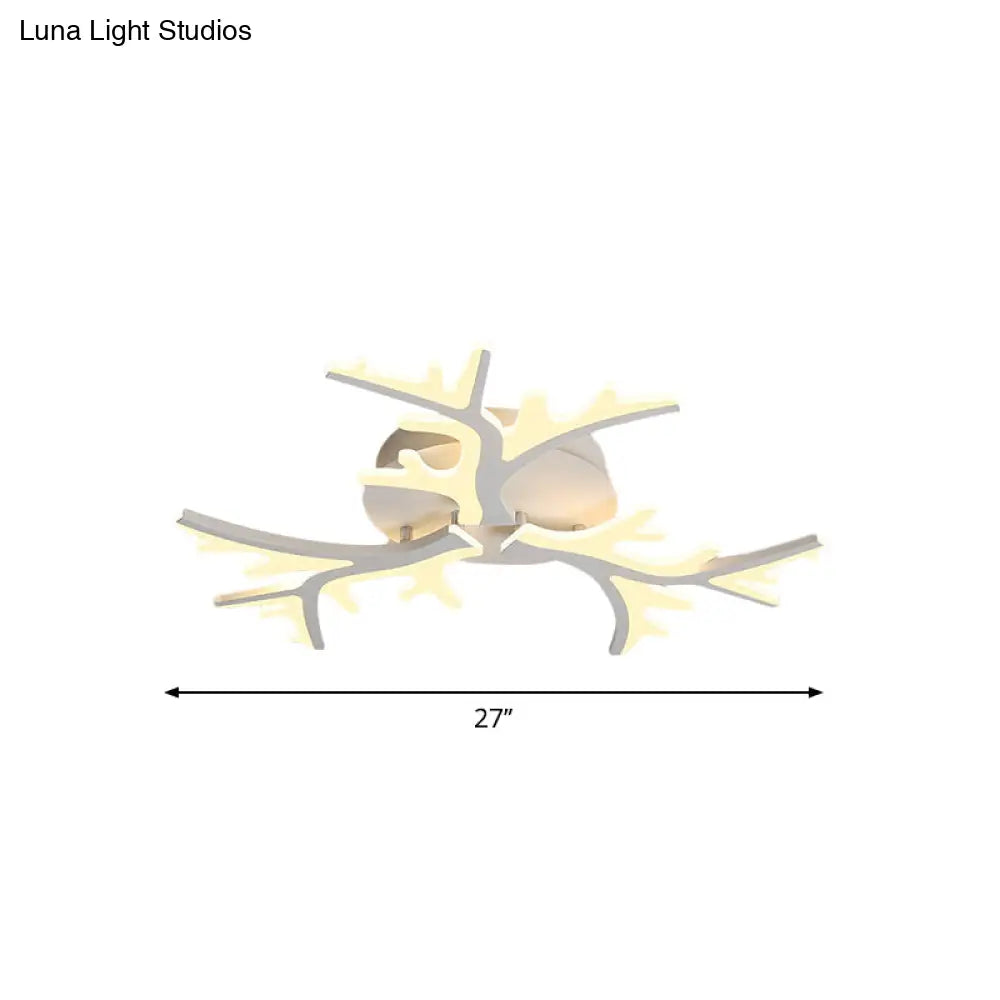 Contemporary Branch Acrylic Flush Light - White Ceiling Mount Fixture With Warm/White/Natural 3/5/9