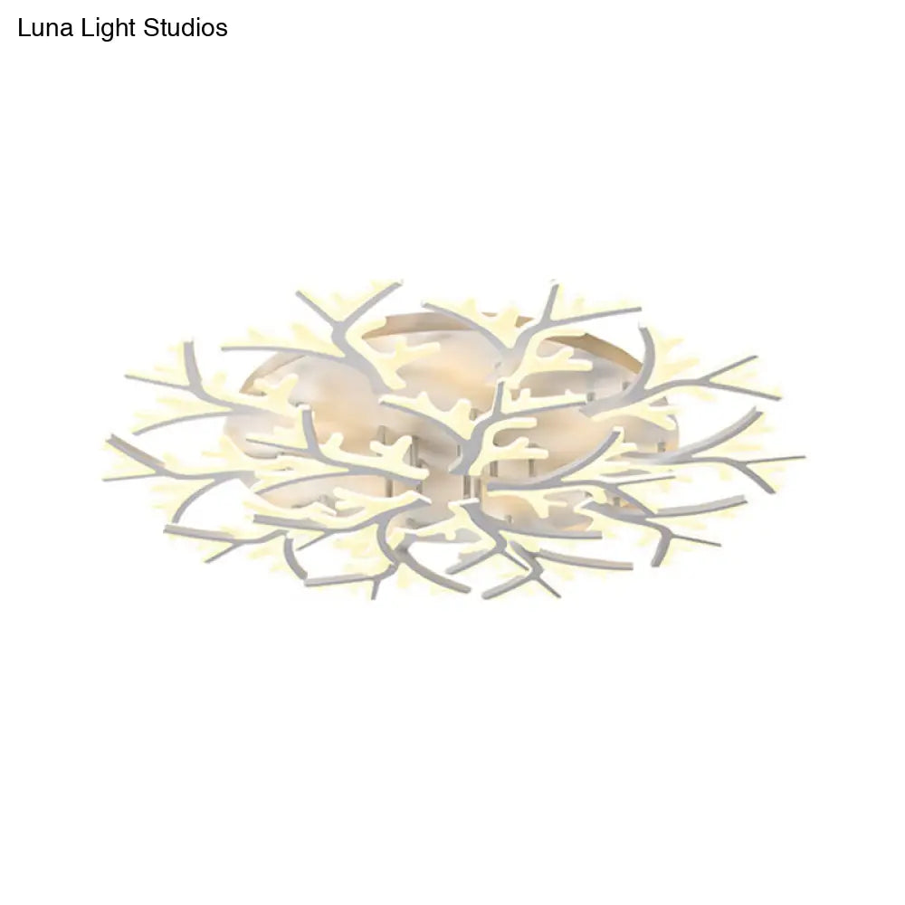 Contemporary Branch Acrylic Flush Light - White Ceiling Mount Fixture With Warm/White/Natural 3/5/9
