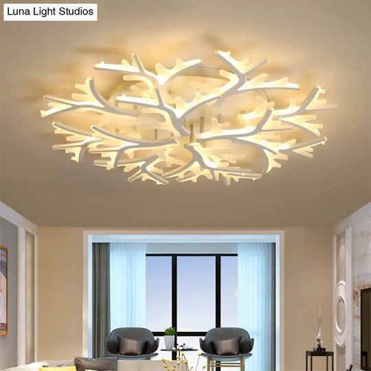 Contemporary Branch Acrylic Flush Light - White Ceiling Mount Fixture With Warm/White/Natural 3/5/9