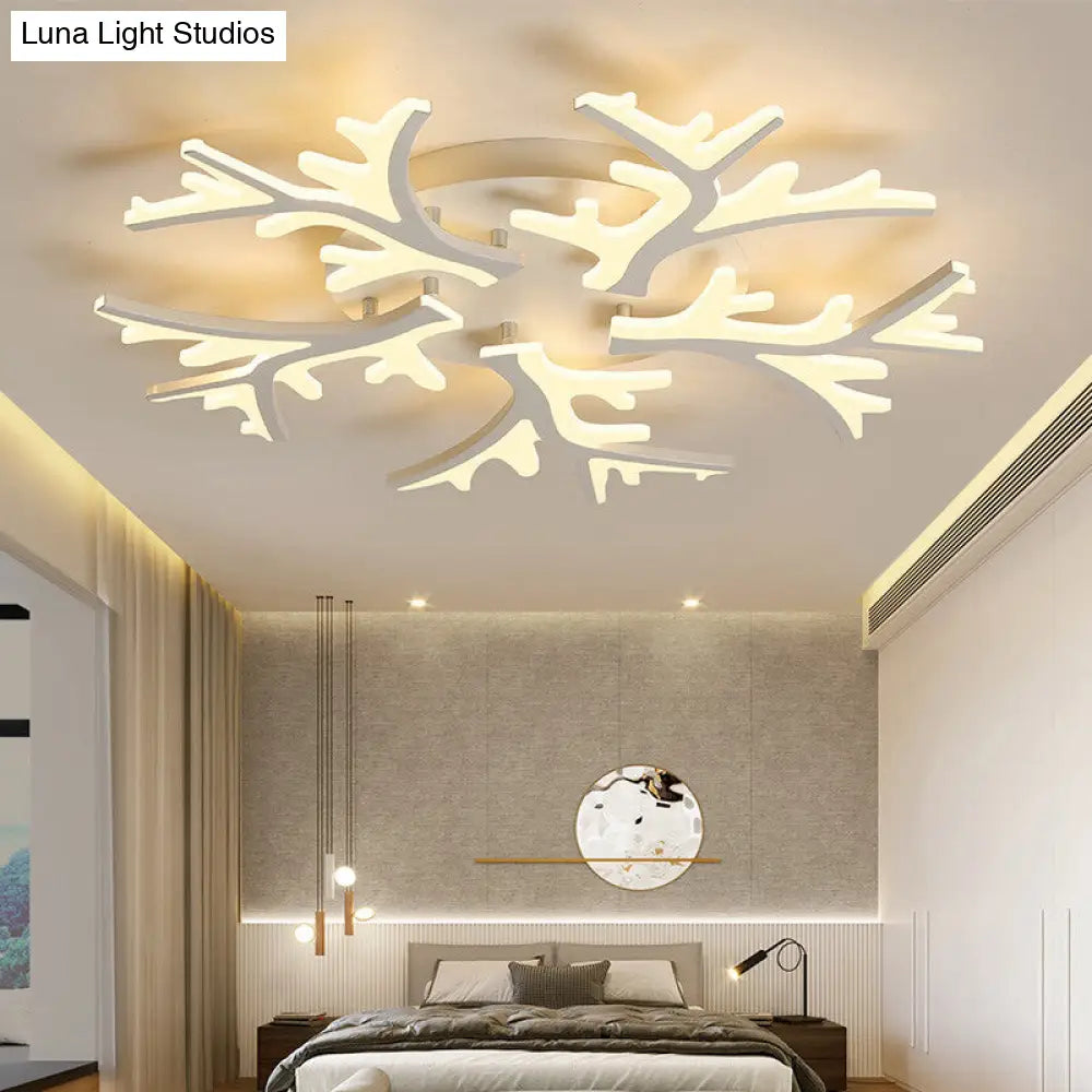 Contemporary Branch Acrylic Flush Light - White Ceiling Mount Fixture With Warm/White/Natural 3/5/9