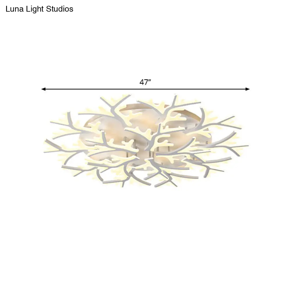 Contemporary Branch Acrylic Flush Light - White Ceiling Mount Fixture With Warm/White/Natural 3/5/9
