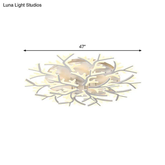 Contemporary Branch Acrylic Flush Light - White Ceiling Mount Fixture With Warm/White/Natural 3/5/9
