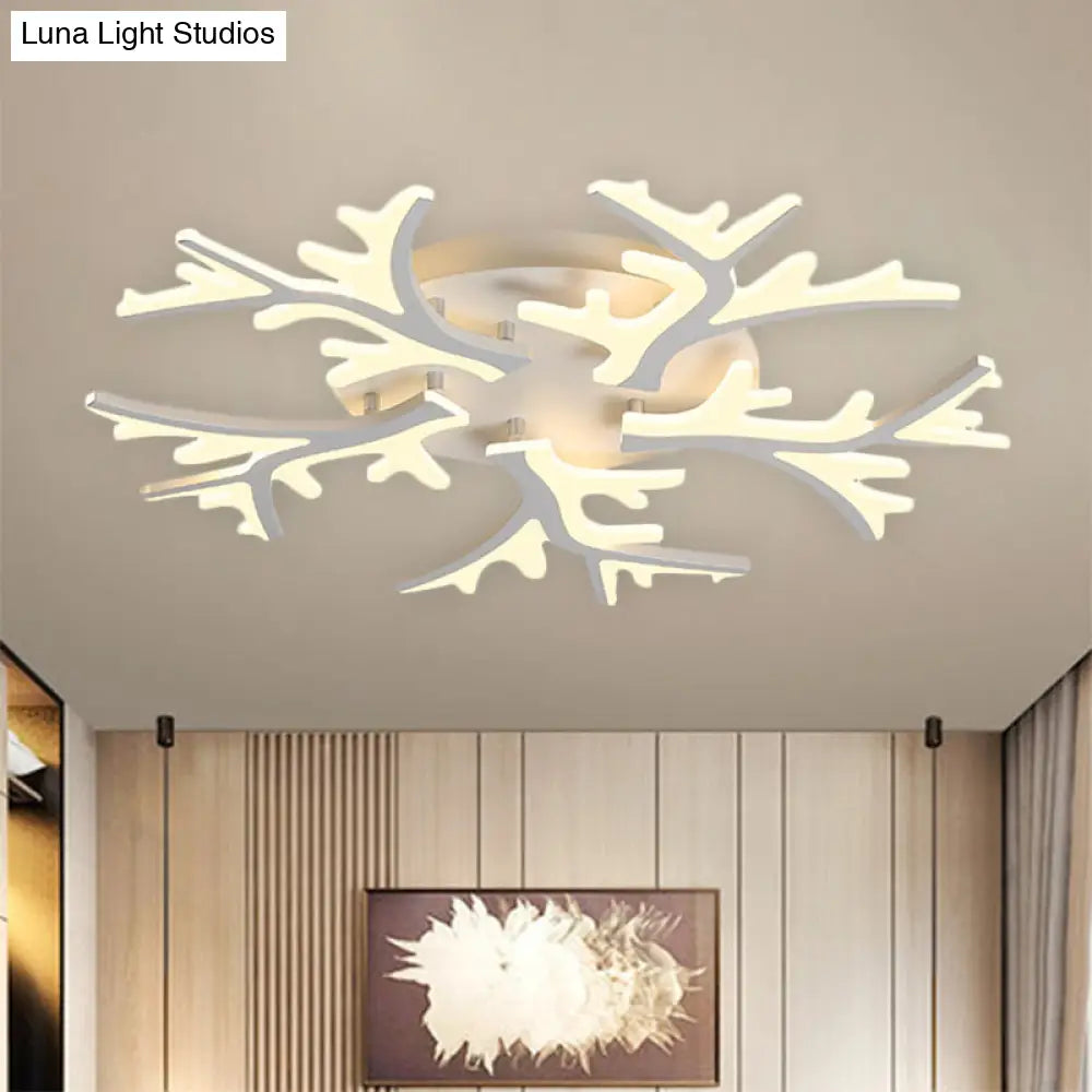 Contemporary Branch Acrylic Flush Light - White Ceiling Mount Fixture With Warm/White/Natural 3/5/9