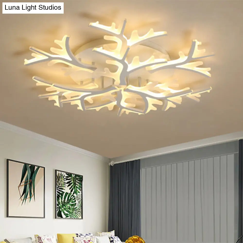 Contemporary Branch Acrylic Flush Light - White Ceiling Mount Fixture With Warm/White/Natural 3/5/9