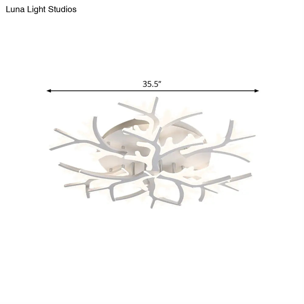 Contemporary Branch Acrylic Flush Light - White Ceiling Mount Fixture With Warm/White/Natural 3/5/9