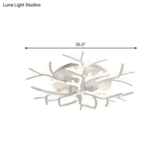 Contemporary Branch Acrylic Flush Light - White Ceiling Mount Fixture With Warm/White/Natural 3/5/9