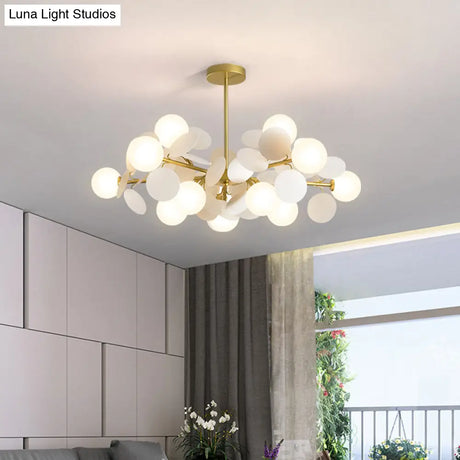 Contemporary Brass Sphere Chandelier Lamp With Milky Glass Pendant Lighting And Multi-Circle