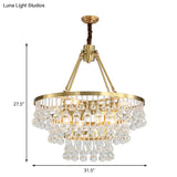 Contemporary Brass Tiered Chandelier With Led Crystal Orbs - Stylish Hanging Lamp For Living Room