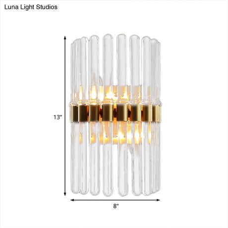 Contemporary Brass Wall Sconce Light Fixture With Crystal Shade - 2-Light Living Room Mount Lighting