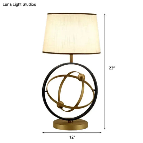 Contemporary Bronze Fabric Table Lamp - 1-Light Bedroom Night Light With Round Metal Base