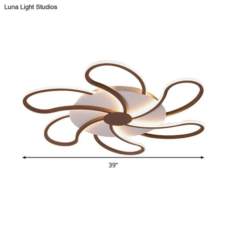Contemporary Brown Acrylic Flush Light Fixture - Flower Design 5/6/7 Heads Ceiling Mounted