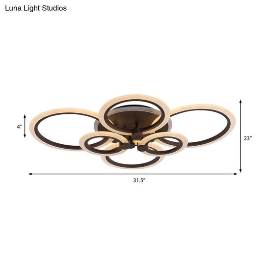 Contemporary Brown Led Ceiling Light - Petal Acrylic Flush For Living Room (Neutral/Warm/White)