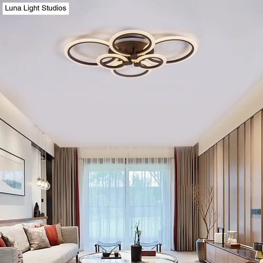 Contemporary Brown Led Ceiling Light - Petal Acrylic Flush For Living Room (Neutral/Warm/White) /