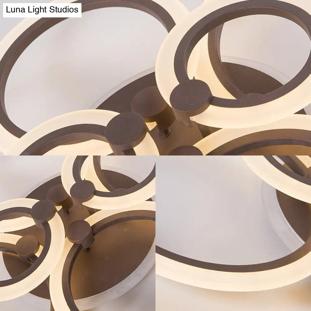 Contemporary Brown Led Ceiling Light - Petal Acrylic Flush For Living Room (Neutral/Warm/White)