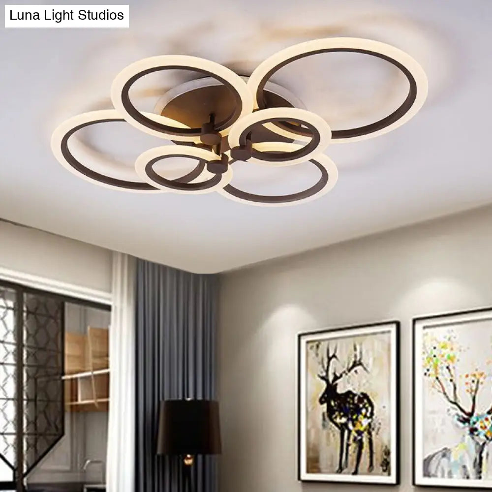 Contemporary Brown Led Ceiling Light - Petal Acrylic Flush For Living Room (Neutral/Warm/White)
