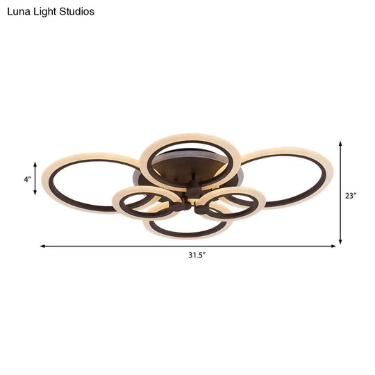 Contemporary Brown Led Ceiling Light - Petal Acrylic Flush For Living Room (Neutral/Warm/White)