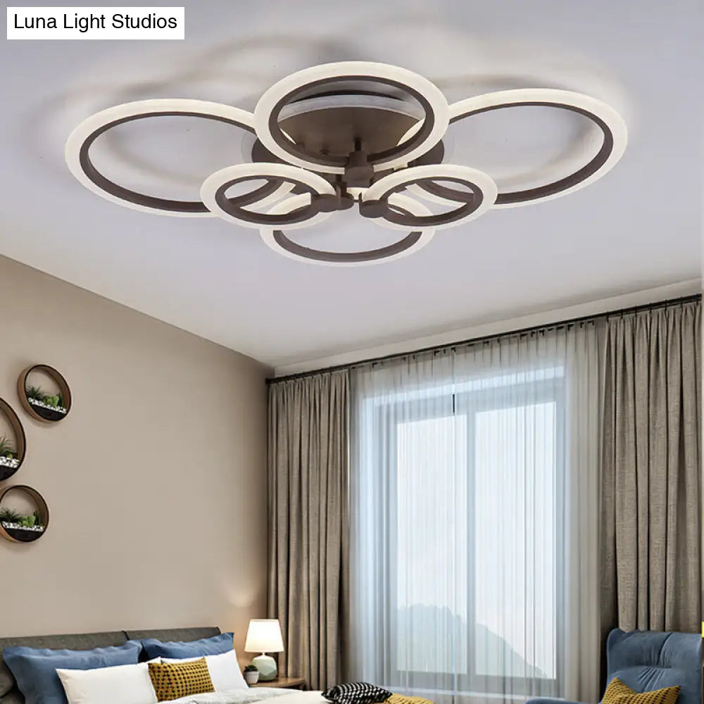 Contemporary Brown Led Ceiling Light - Petal Acrylic Flush For Living Room (Neutral/Warm/White)