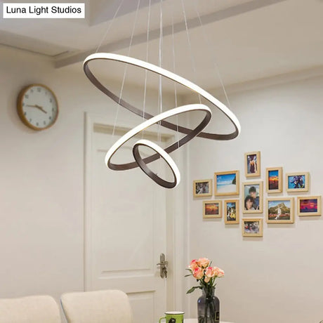 Contemporary Brown Multi-Ring Chandelier With Acrylic Shades - Led Pendant Lights For Living Room