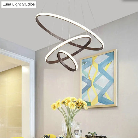 Contemporary Brown Multi-Ring Chandelier With Acrylic Shades - Led Pendant Lights For Living Room