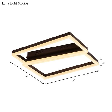 Contemporary Brown Square Led Flush Mount For Indoor Living Rooms