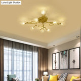 Contemporary Bubbled Glass Branch Ceiling Light - 8/12/16/20 Lights Black/Gold Flush Mount Fixture