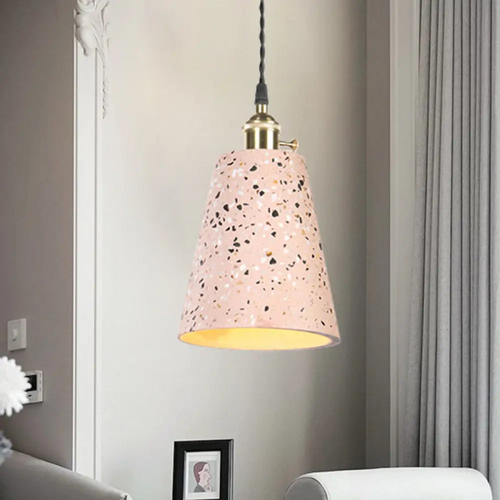 Contemporary Cement Pendant Ceiling Light: Tapered Shade Hanging Light For Cafes Pink